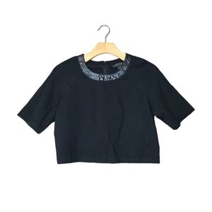 Banana Republic Black Leather Trim Collar Crop Top